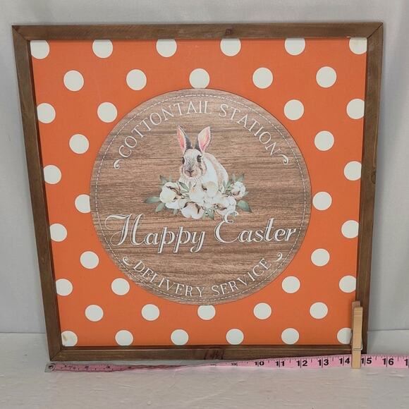 Cottontail Bunny Happy Easter Orange White Polka Dots Large Wooden Wall Decor - Picture 6 of 8